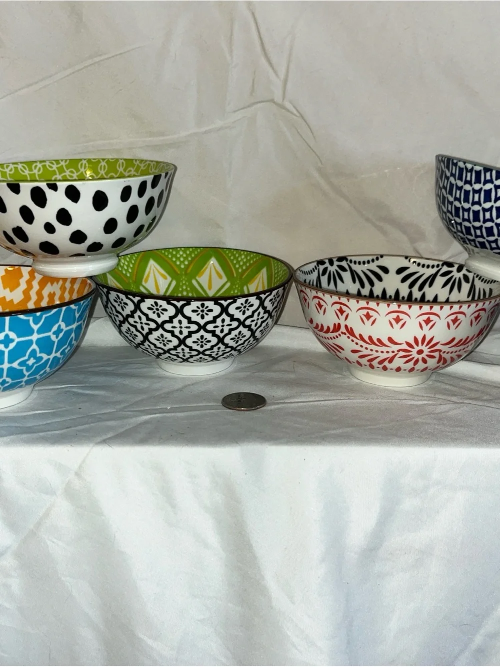 Set of Colorful Patterned Ceramic Bowls - Multi Color